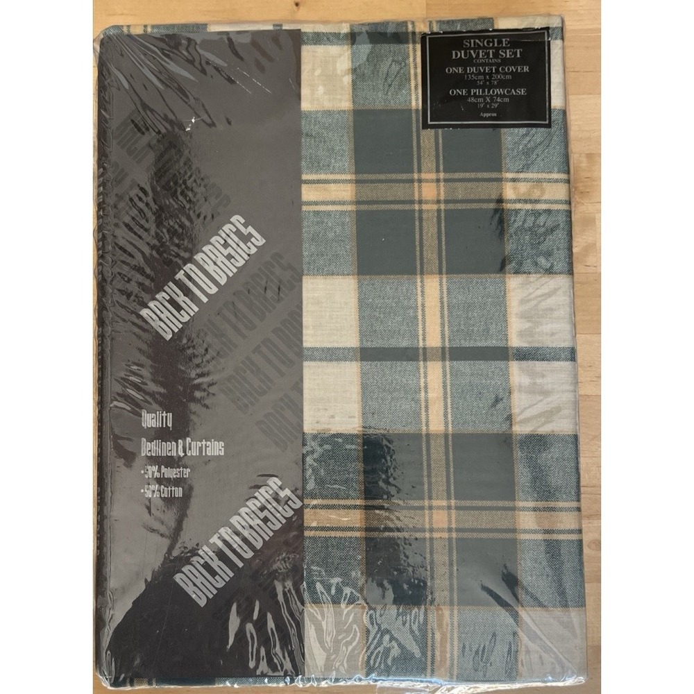 Vintage Green Plaid Duvet Cover 54 X 78" + Pillow Cover Twin Farmhouse Country